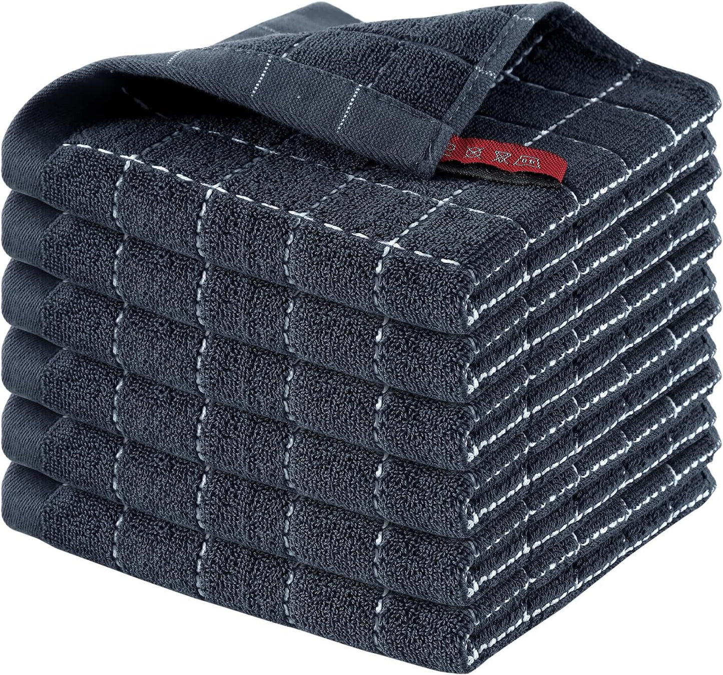 100% Cotton Terry Kitchen Dish Cloths, Highly Absorbent, Fast Drying and Machine Washable Dish Towel - Great for Household Cooking Cleaning, 6 Pack, 12 X 12 Inches, Dark Grey