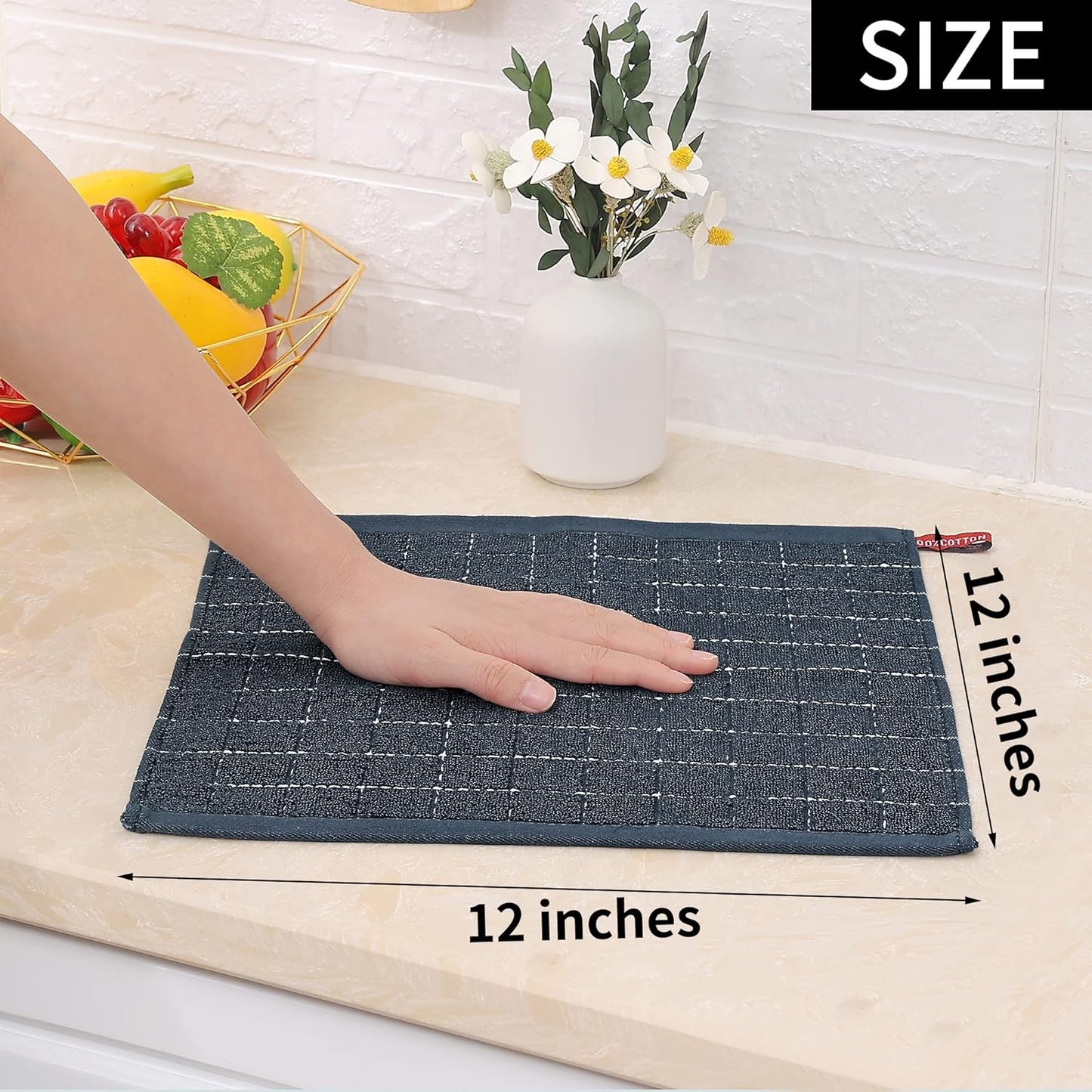 100% Cotton Terry Kitchen Dish Cloths, Highly Absorbent, Fast Drying and Machine Washable Dish Towel - Great for Household Cooking Cleaning, 6 Pack, 12 X 12 Inches, Dark Grey