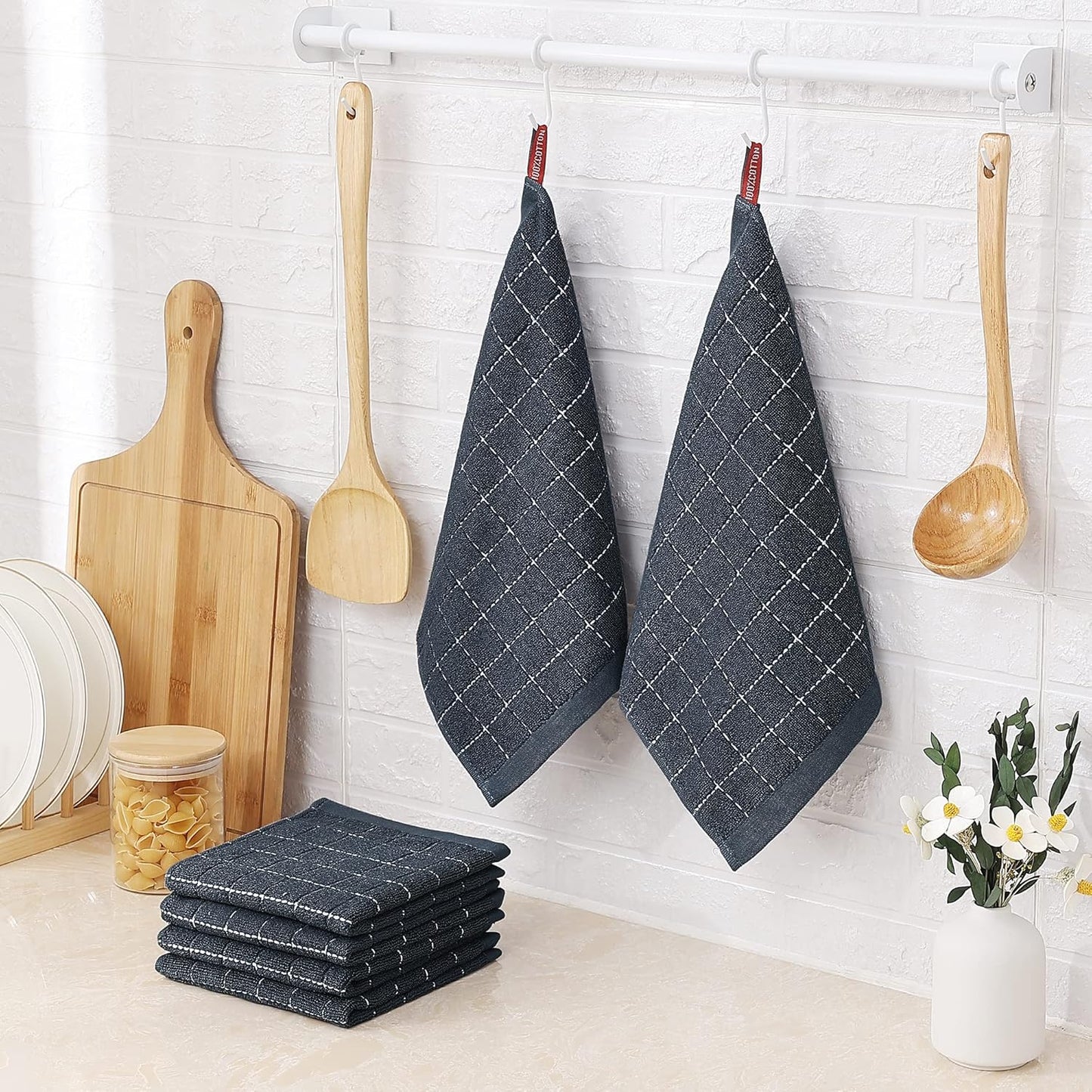 100% Cotton Terry Kitchen Dish Cloths, Highly Absorbent, Fast Drying and Machine Washable Dish Towel - Great for Household Cooking Cleaning, 6 Pack, 12 X 12 Inches, Dark Grey
